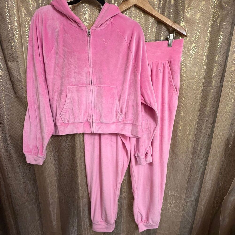 Victorias Secret Light Pink Velour Velvet Cozy Soft Lounge Outfit Set Large